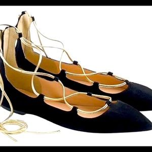 J.Crew Lace up Suede Flats Sz 10